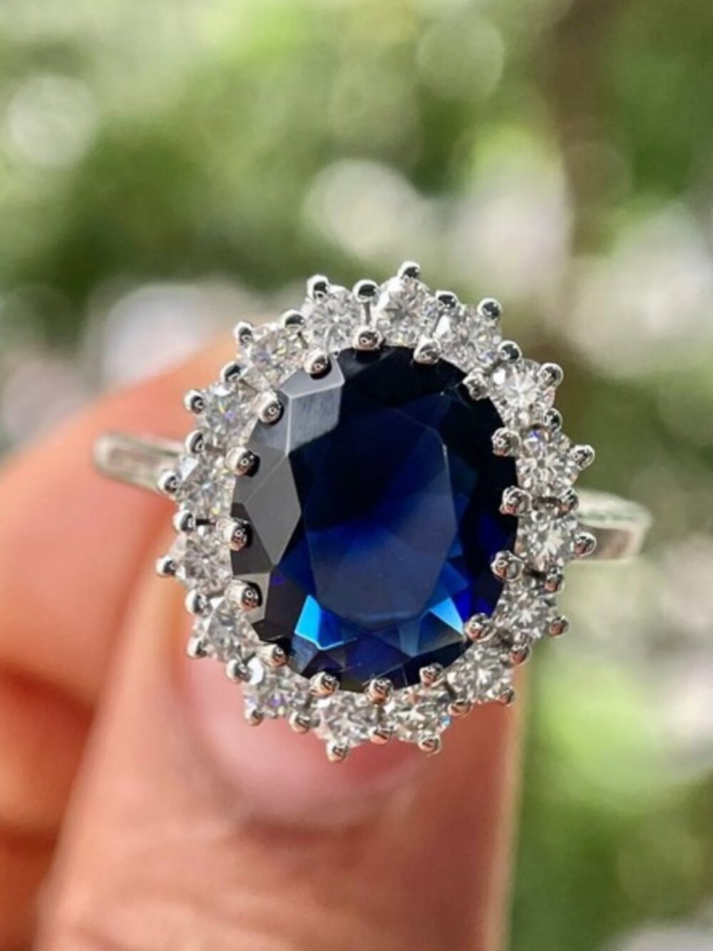 Oval Cut Blue Sapphire Classic Princess Style Ring